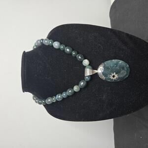 Desert Rose Trading 925 Moss Agate Jasper Pendant Necklace Statement Large